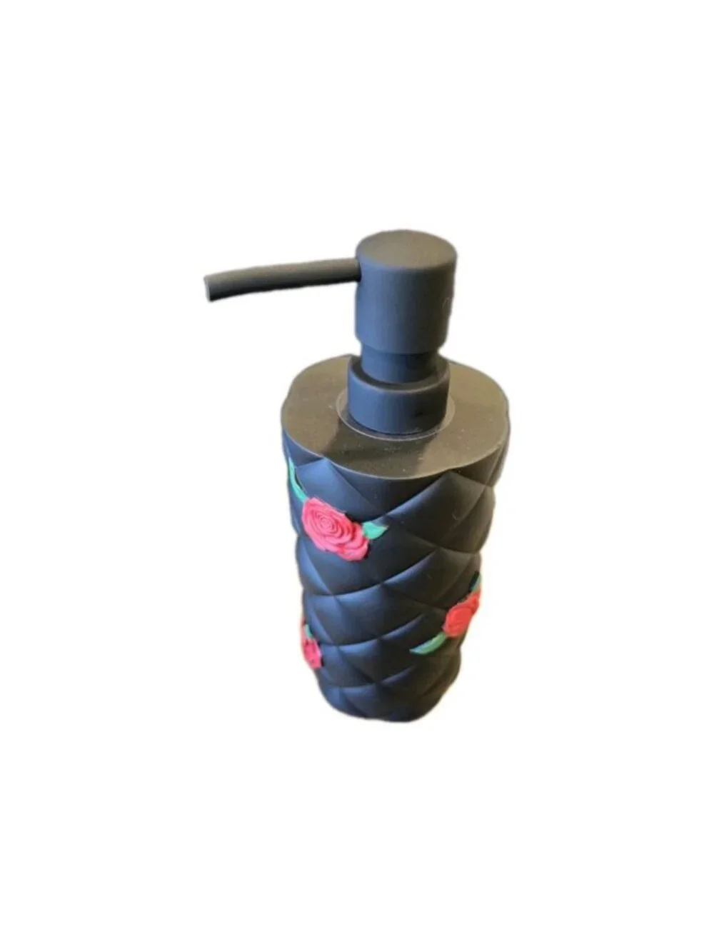 New Black Quilted Soap Lotion Dispenser. W/ Red Roses Bathroon Vanity Decor
